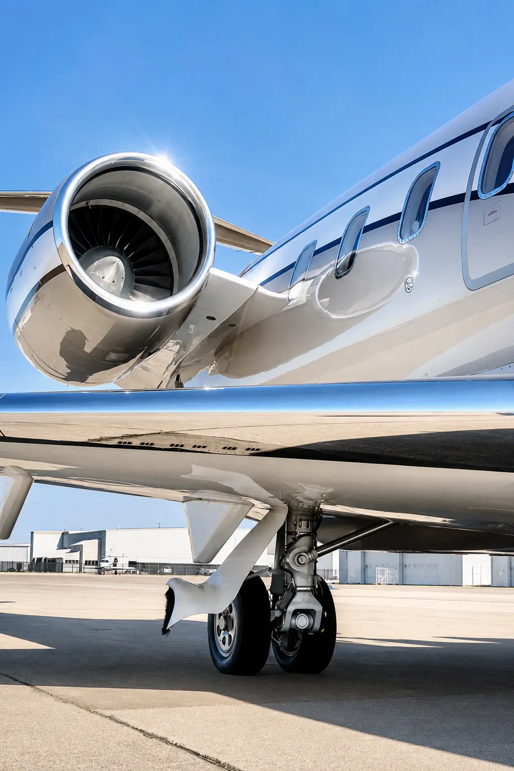 Polished jet engine nacelle and reflective wing leading edge