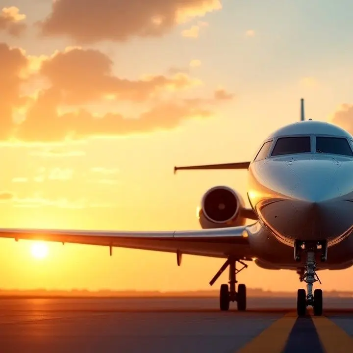 Private jet at sunset