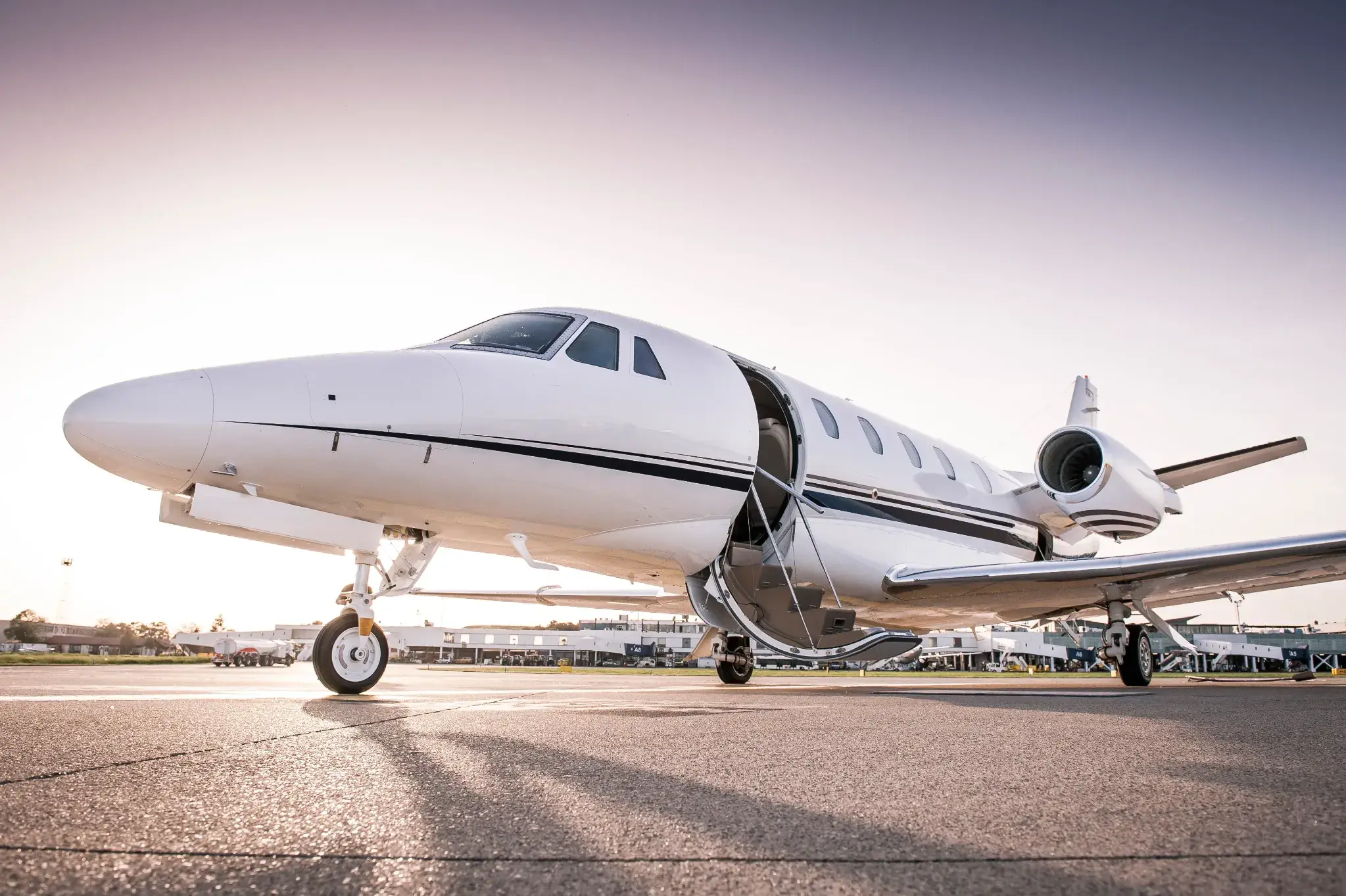Private jet parked on the ramp